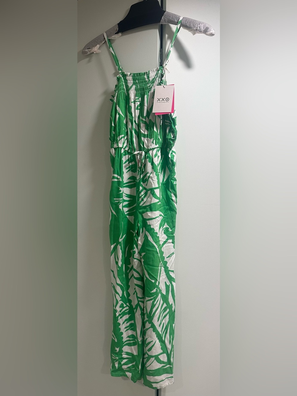NWT Lilly Pulitzer Size L (Juniors) Spaghetti Strap Green & White Palm Jumpsuit